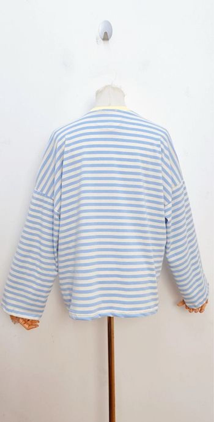 T-shirt rayé bleu ciel & blanc 💙 Style marinière oversize - photo numéro 2