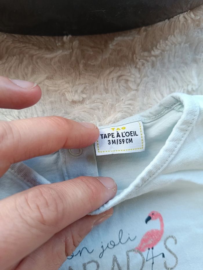 Ensemble (tee shirt manches courtes+legging) Fille 3 mois Mon joli paradis flamand rose - photo numéro 6