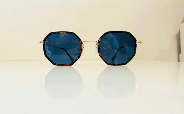 Lunette de soleil mixte hexagonale marron léopard verres bleus uvprotection catégorie 3 - photo numéro 2