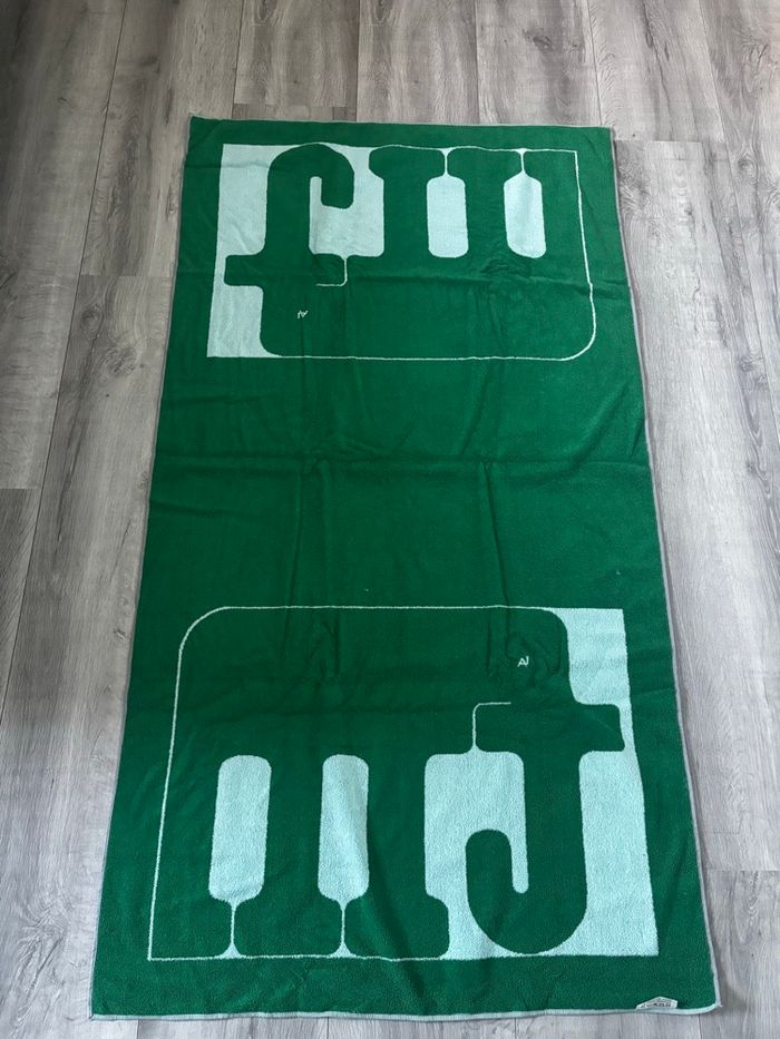 Vintage serviette de bain neuve motifs graphiques bleu et vert - photo numéro 2