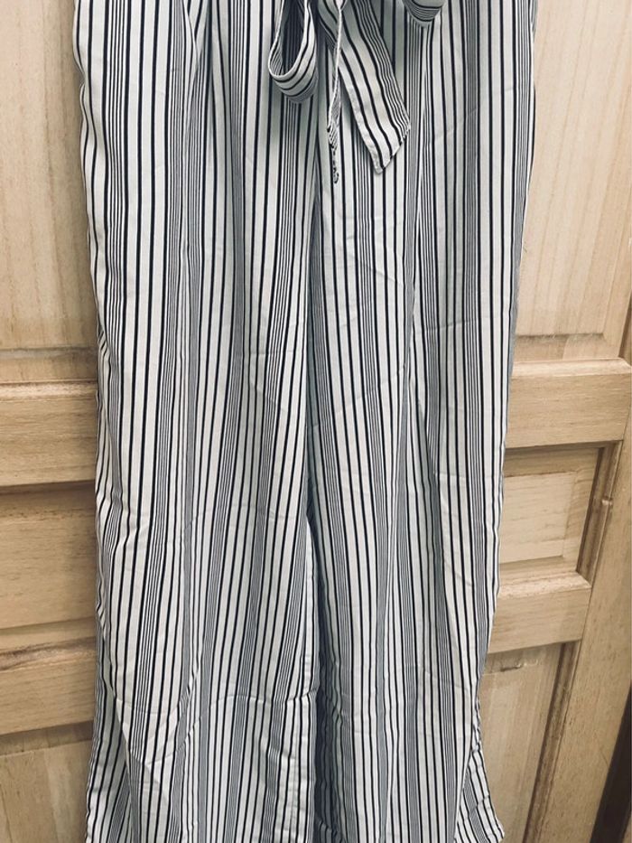 Pantalon fluide large à rayures avec ceinture nouée – Taille haute XS - photo numéro 5