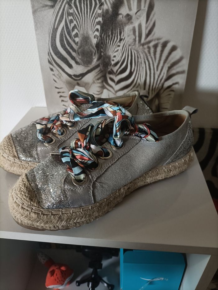 Chaussures espadrilles gris argenté paillettes