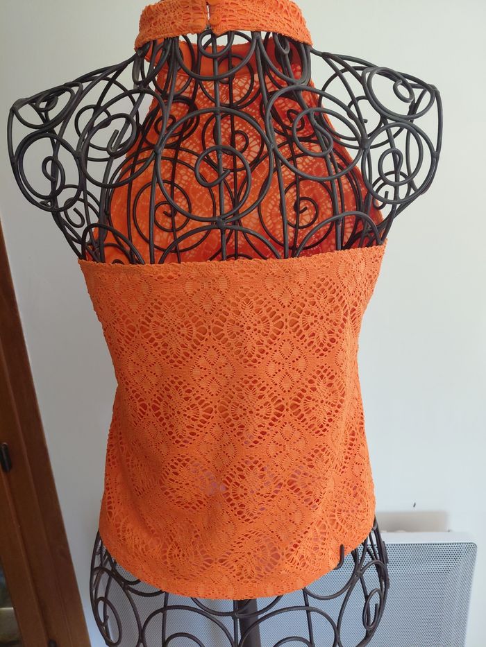 Top Dos nu motifs dentelle doublé orange - photo numéro 2