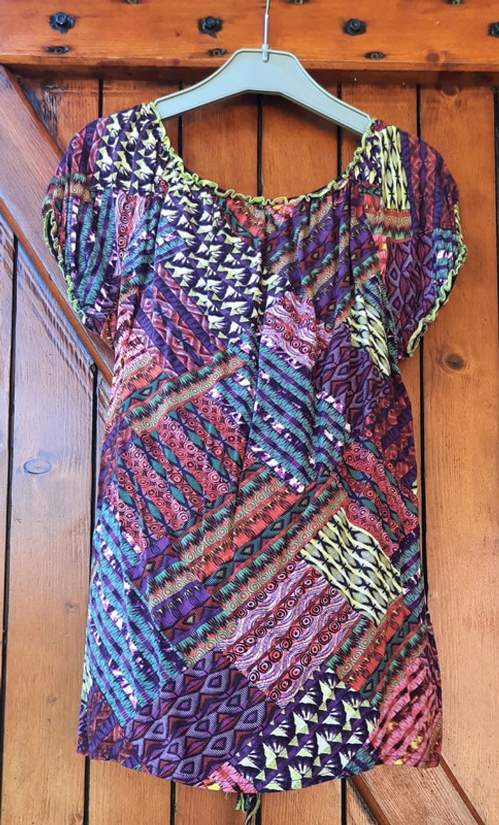 Blouse multicolore manches courtes, taille 34 - photo numéro 3
