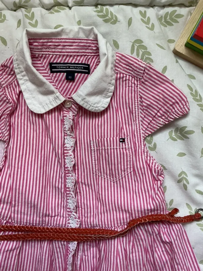 robe manches courtes rayé rose et blanc avec ceinture poche poitrine tommy hilfiger 18 mois - photo numéro 5