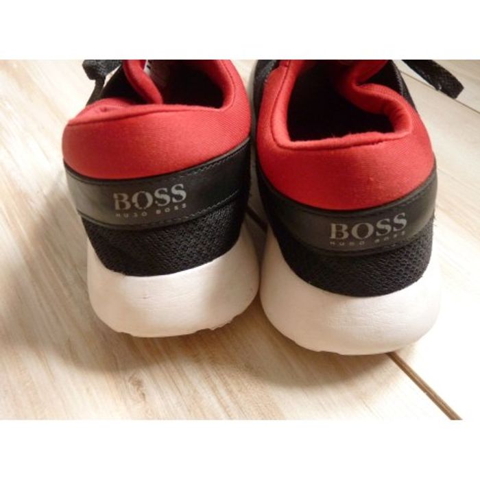 Baskets homme chaussure Hugo Boss sneakers 38 toile noir rouge TBE - photo numéro 3