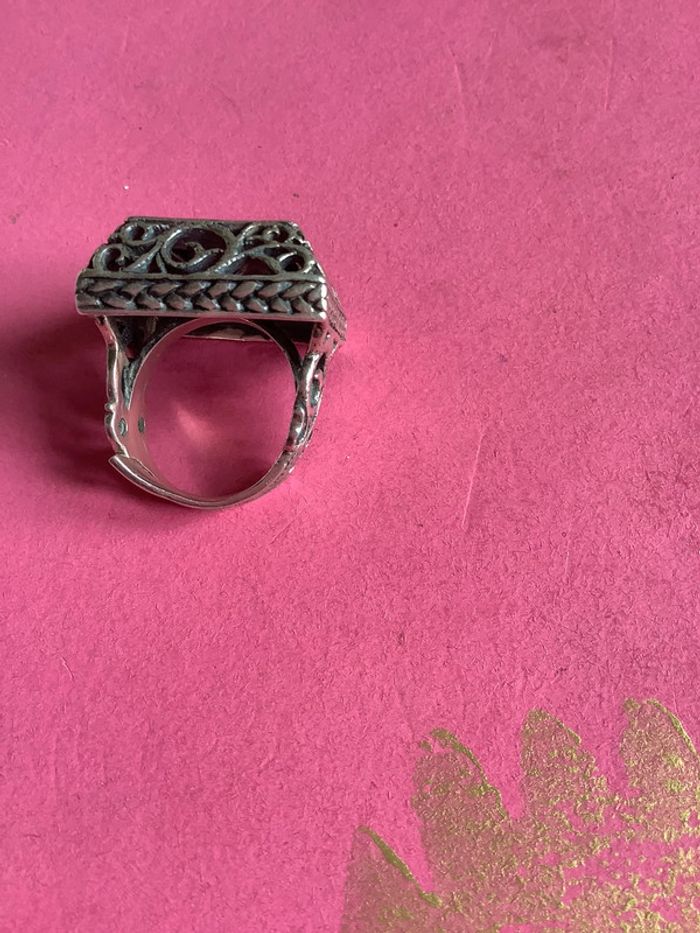 Bague ethnique métal argenté et émail noir taille 54 - photo numéro 2