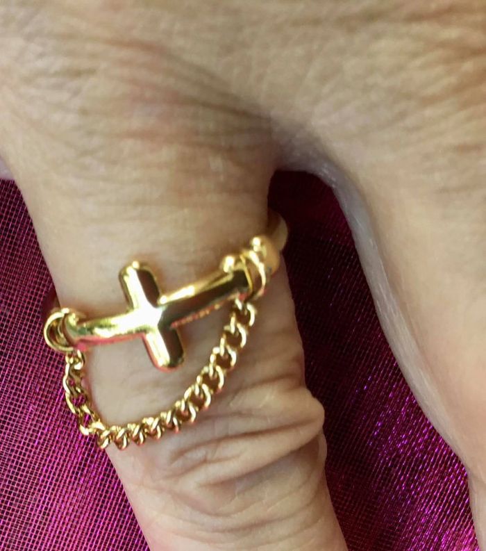 Bague réglable acier inoxydable or croix horizontale chaîne - photo numéro 3