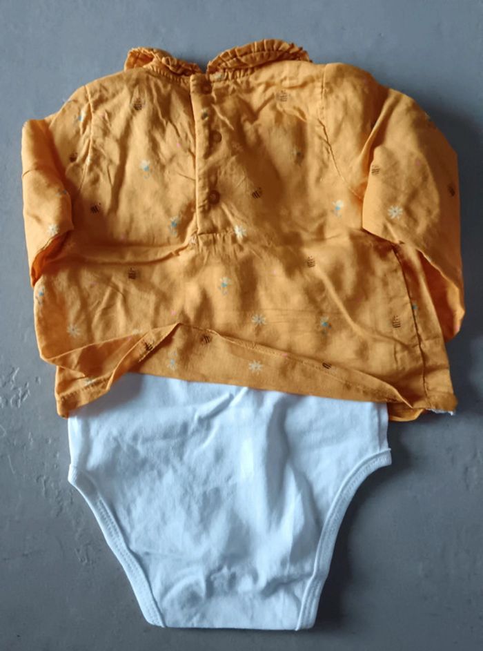 Body blouse 2 en 1 jaune abeilles et fleurs  6 mois sergent major - photo numéro 2