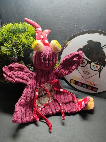 Doudou homard plat Molos Les Déglingos Rouge Côtelé Bordeaux Pois Jaune Spirale