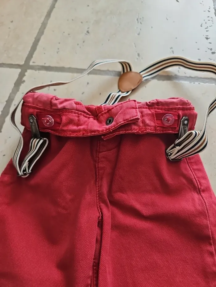 Pantalon rouge à bretelles - Tape à l'œil - 24 mois/86 cm - photo numéro 3
