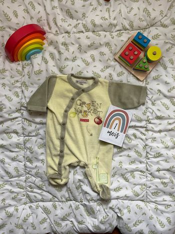 pyjama grenouillère en velours ouverture devant vert et kaki 1 mois u collection