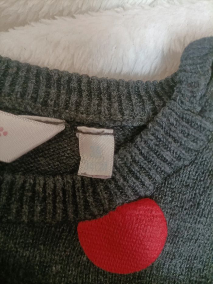 Pull noir 3 ans à motifs rouges, gris et bordeaux - photo numéro 4