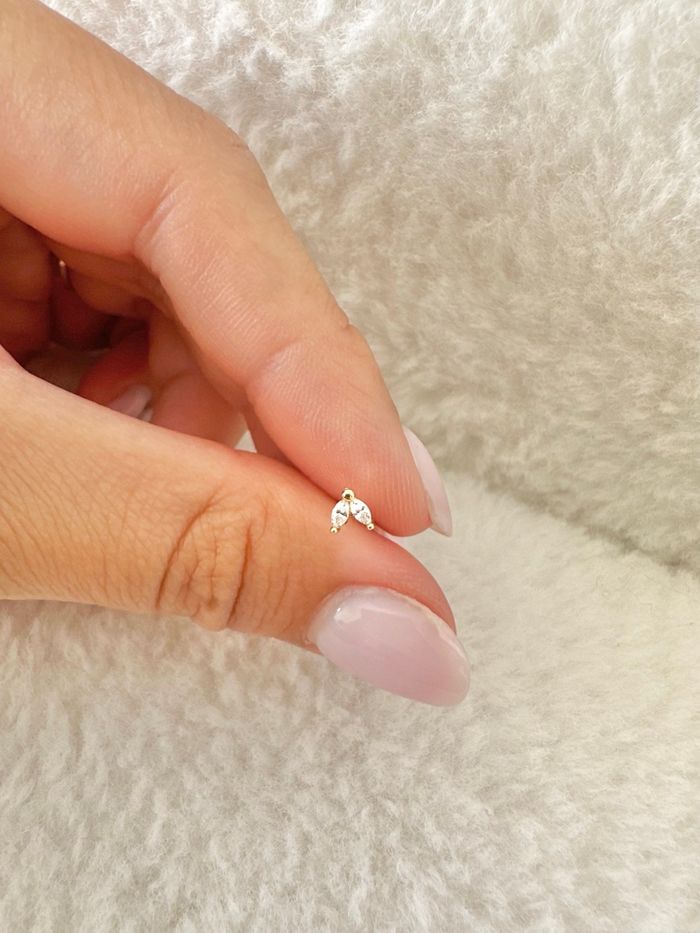 Piercing deux pétales brillants, doré - photo numéro 4