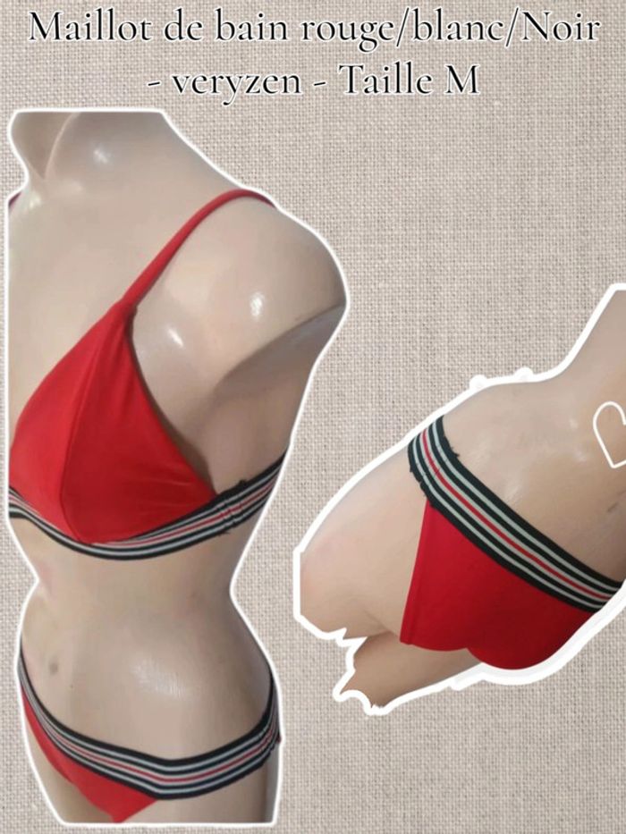 Maillot de bain rouge/blanc/Noir - veryzen - Taille M - photo numéro 3