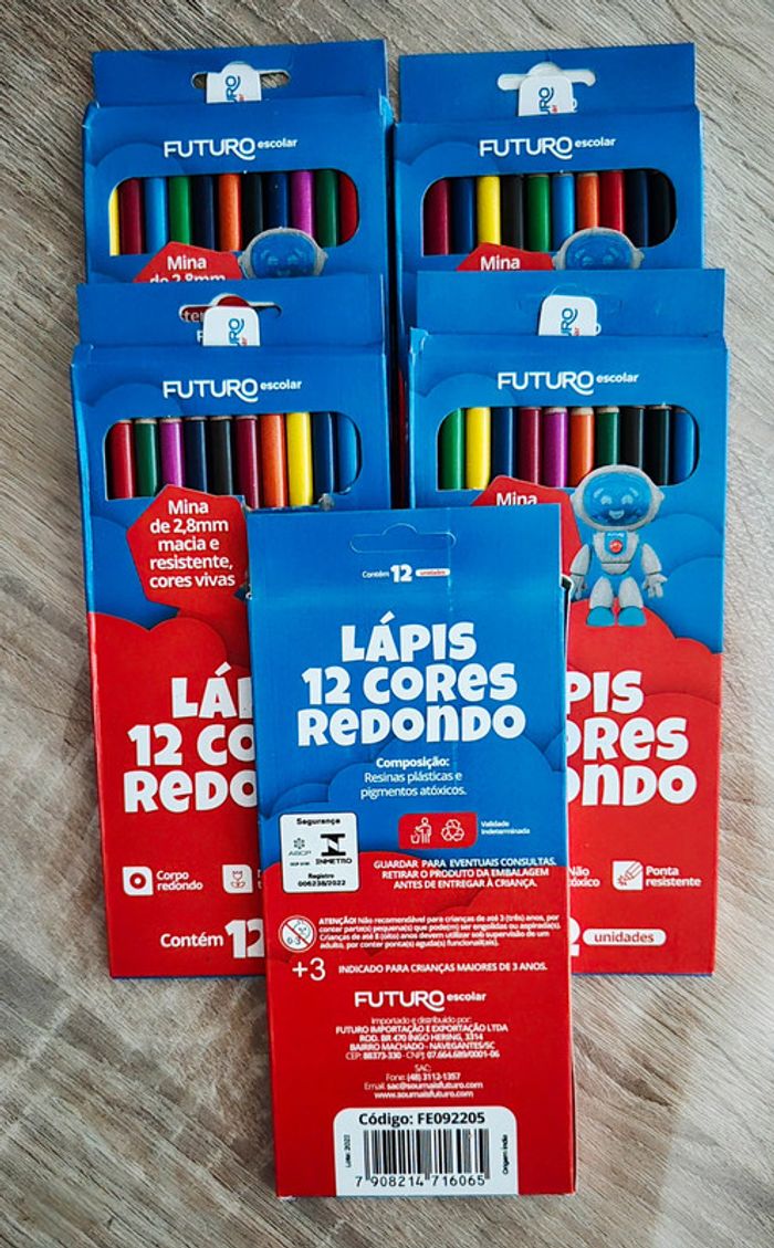 Set de 5 boites de crayons de couleur ronds futuro escolar - 12 couleurs - photo numéro 2