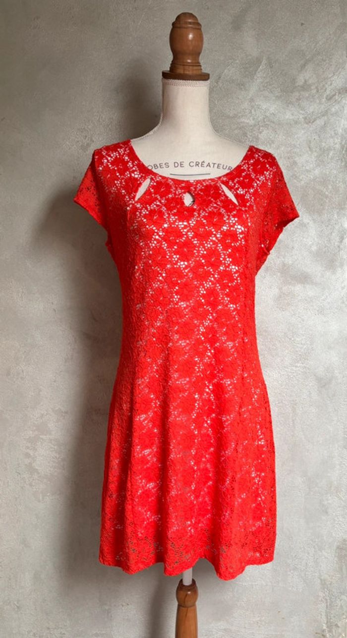 Robe orange rouge broderie mé Paris - photo numéro 2