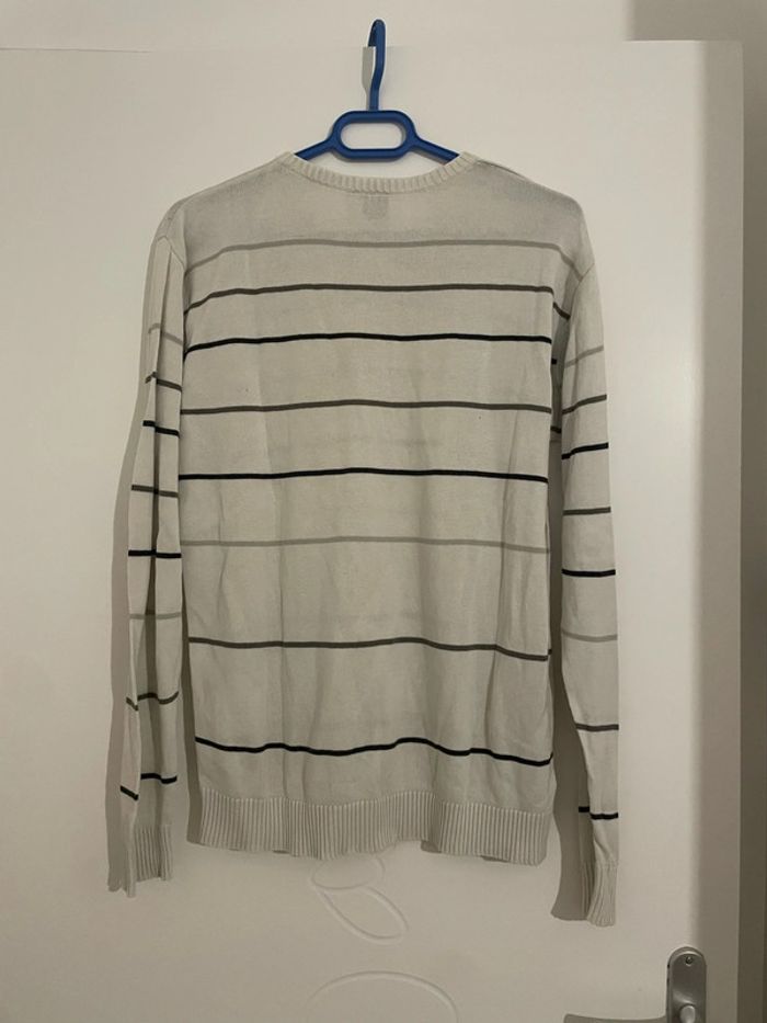 Pull fin à manches longues blanc à rayure gris noir By Kool taille M - photo numéro 5