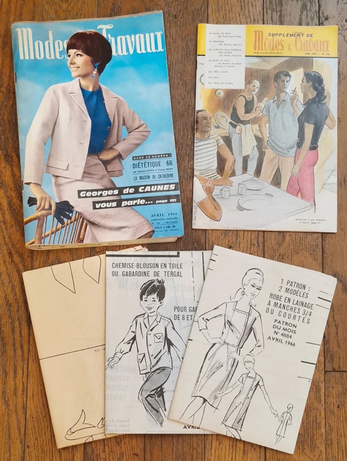 Ancien magazine Mode et travaux 1966 avec 3 patrons + supplément n°784 vintage