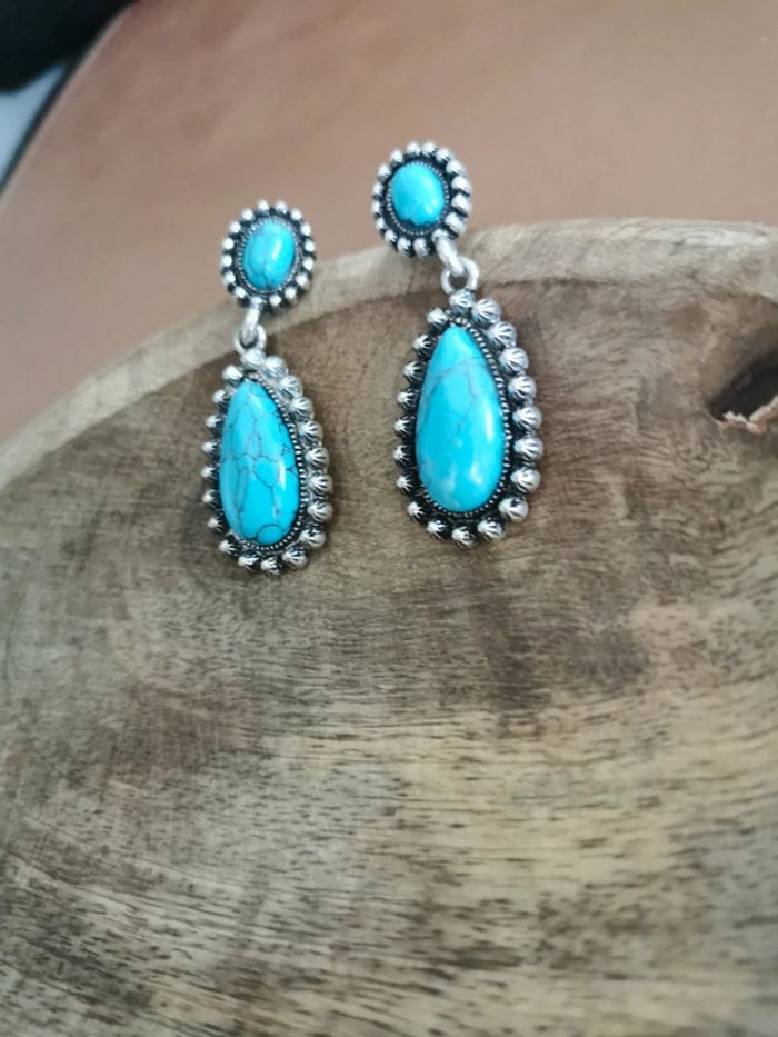 Boucles d'oreilles style cowboy country turquoise - photo numéro 2