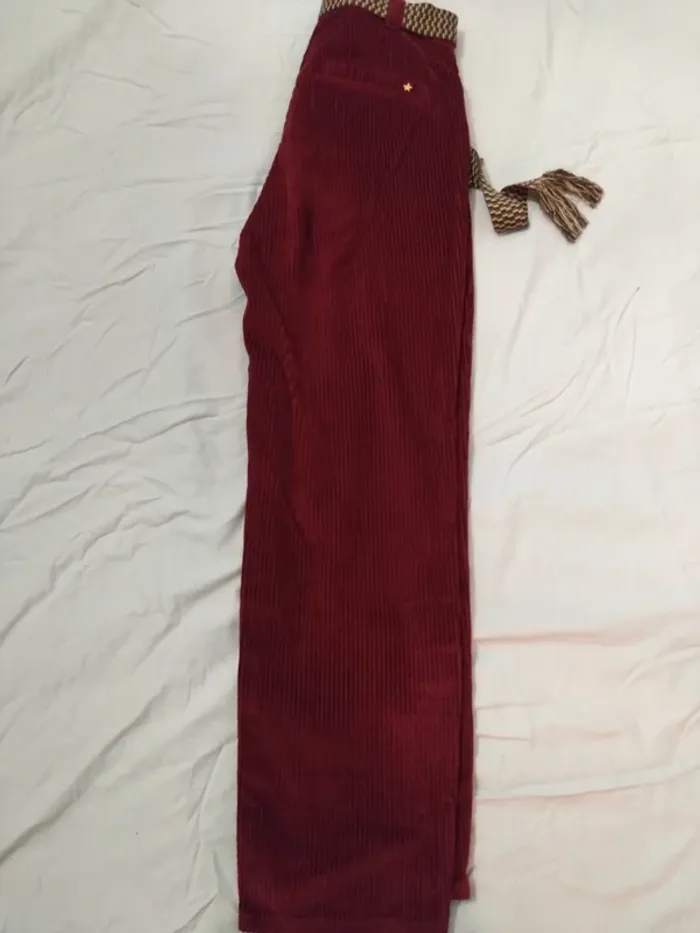 Pantalon La Petite Étoile T36 – velours côtelé bordeaux coton - photo numéro 7