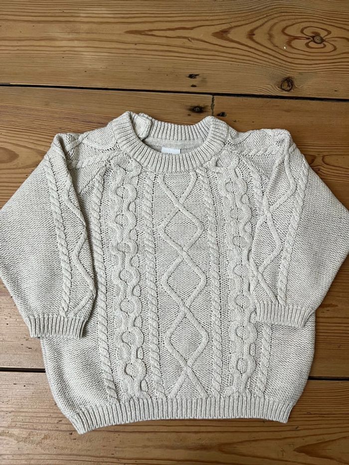 Pull avec torsades beige col rond - photo numéro 2