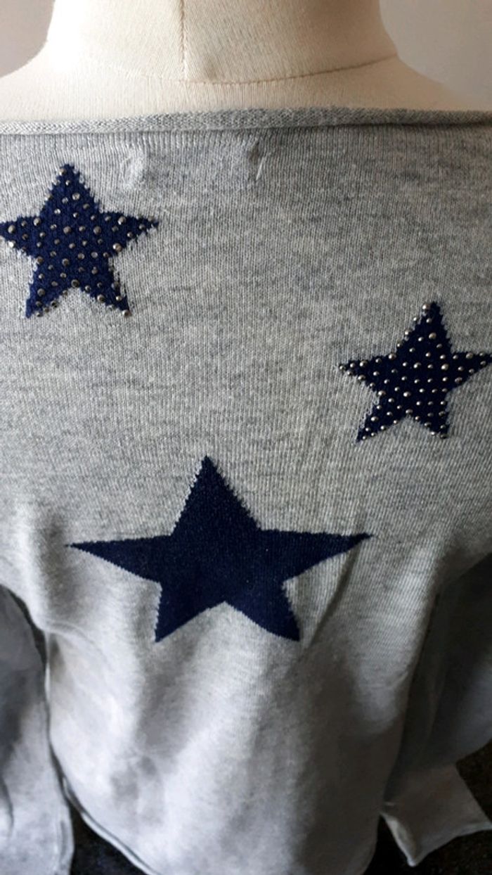 Pull col V etoiles dos - photo numéro 3
