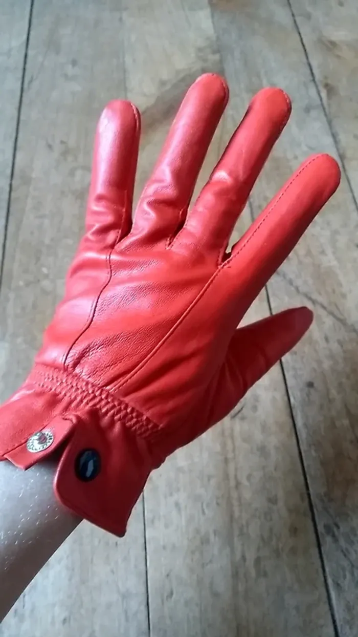 Gants 100% cuir oranges brique doublés, taille S. - photo numéro 3