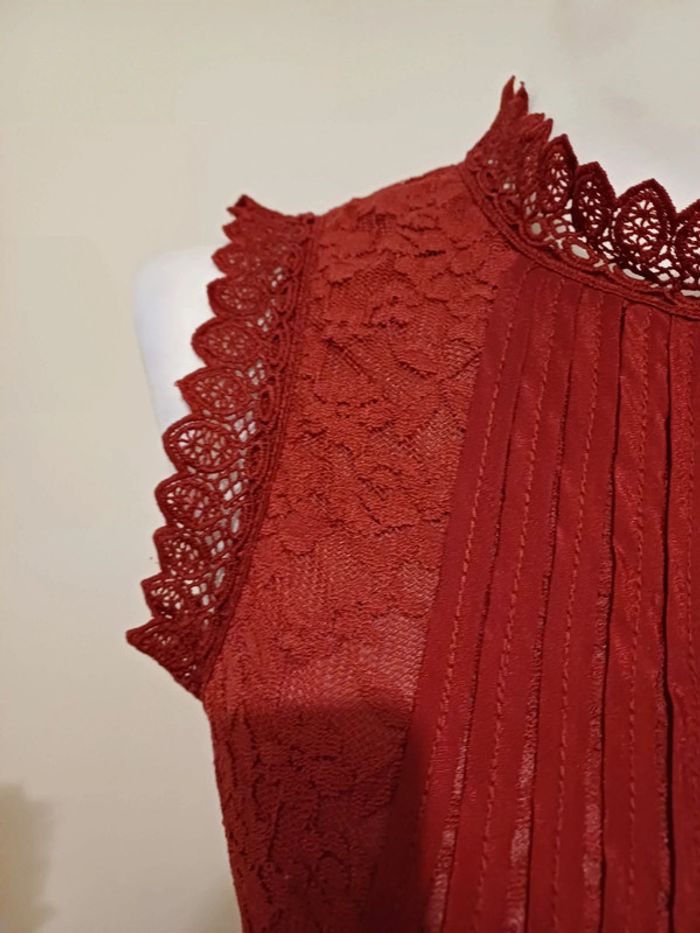 Blouse chic Bordeaux avec dentelle Capsule taille S 36 - photo numéro 4