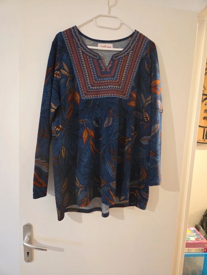 Tunique femme grande taille bleu motifs TBE taille 46 Toscane