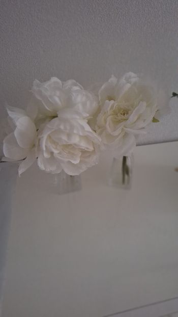 Lot de 2 vases avec bouquets de pivoine blanc