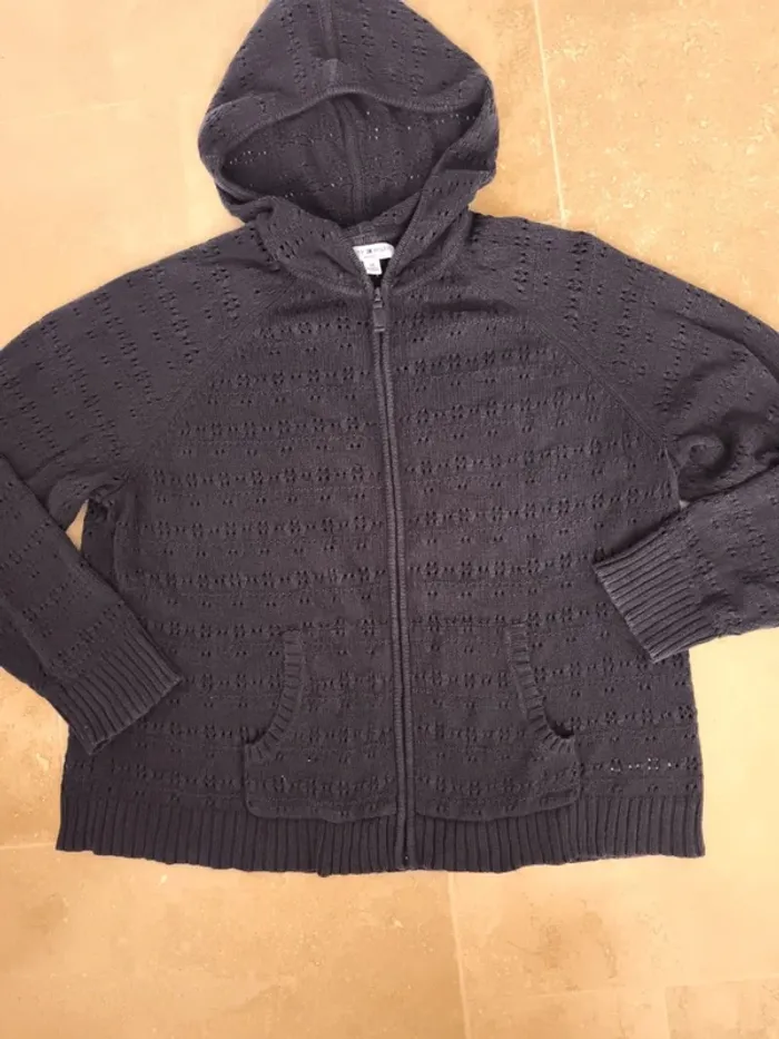 Joli sweat capuche femme 3XL Tommy Hilfiger marine excellent état sauf motif abîmé épaule droite
