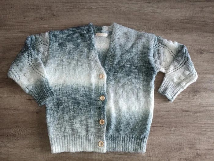 Gilet en laine gris et blanc Happy star 14 ans