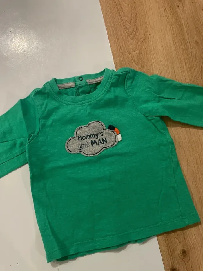 👕 T-shirt manches longues - 3 mois - vert avec motif