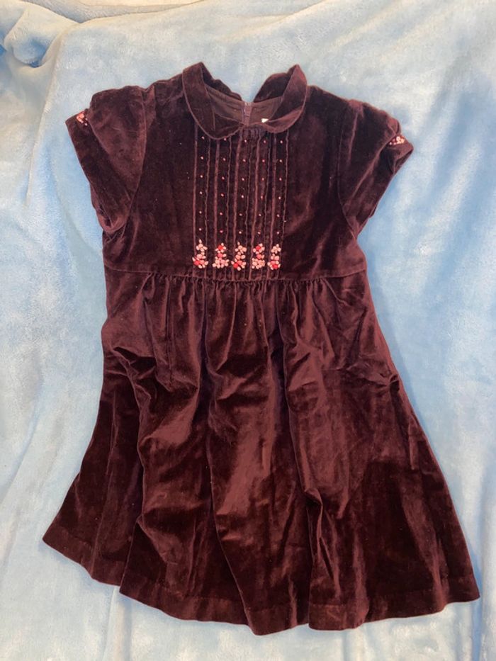 Robe noël fête fin année Jacadi paris 6 ans velours marron violet bordeaux - photo numéro 3