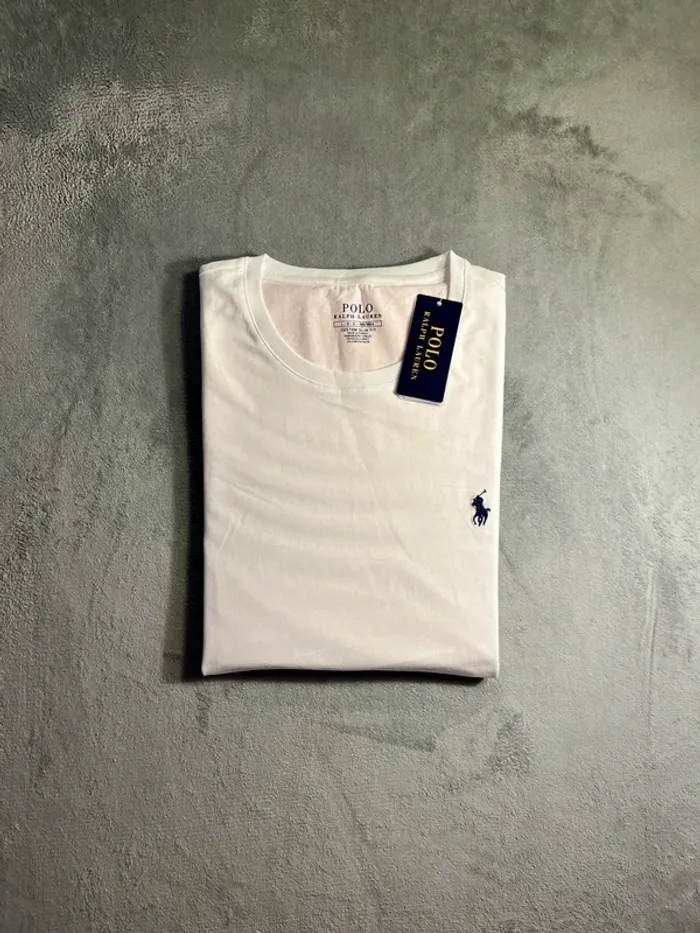 T-shirt Ralph Lauren Crewneck Embroidered White Navy Poney – Taille L