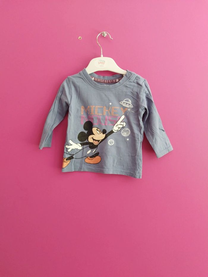 Tee-shirt manches longues mickey garçon Disney taille 6/9 mois b7