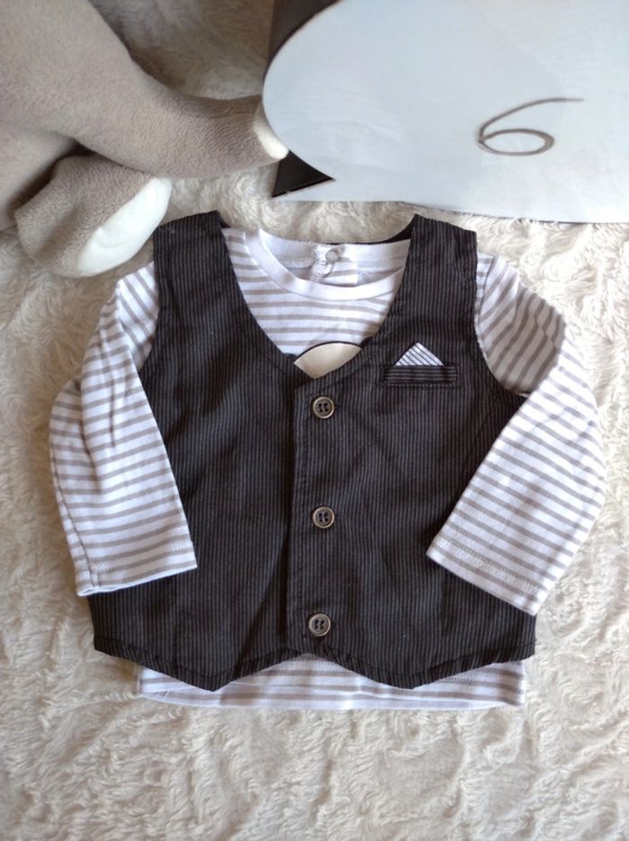 Ensemble (pantalon+boléro+tee shirt manche longue panda) Garçon 6 mois In Extenso - photo numéro 3