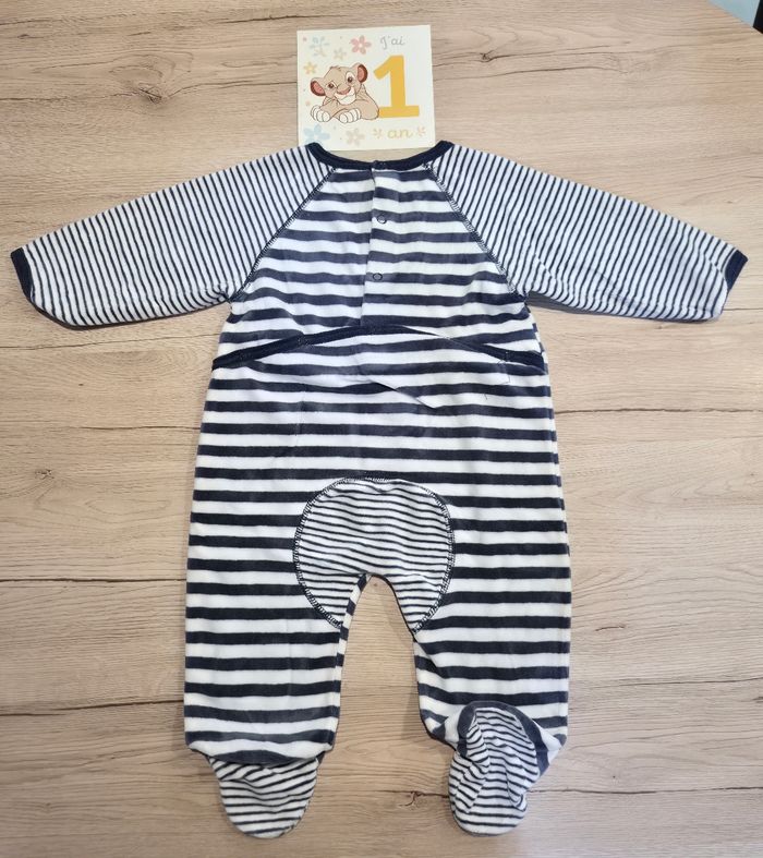 Pyjama 1 pièce en velours marinière, Aubisou, 12 mois 74cm - photo numéro 2