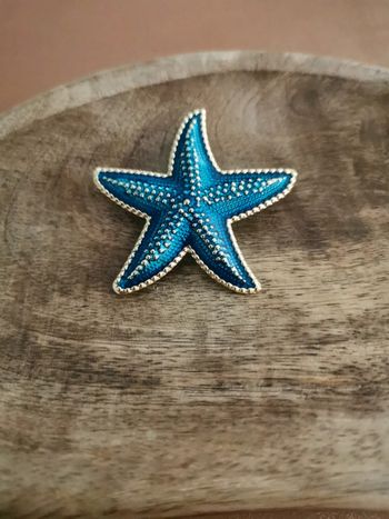 Broche étoile de mer bleue et dorée