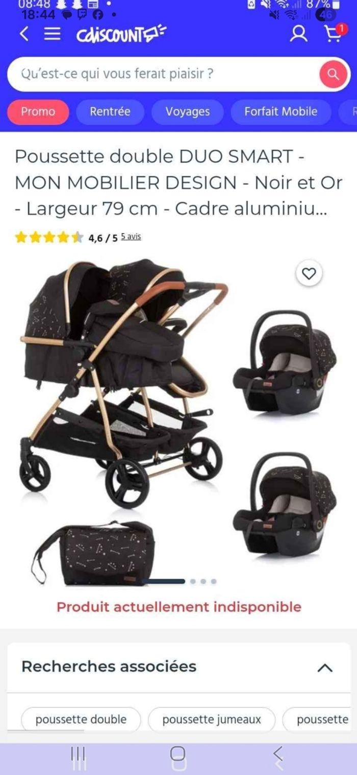 Poussette double  duo smart complète
