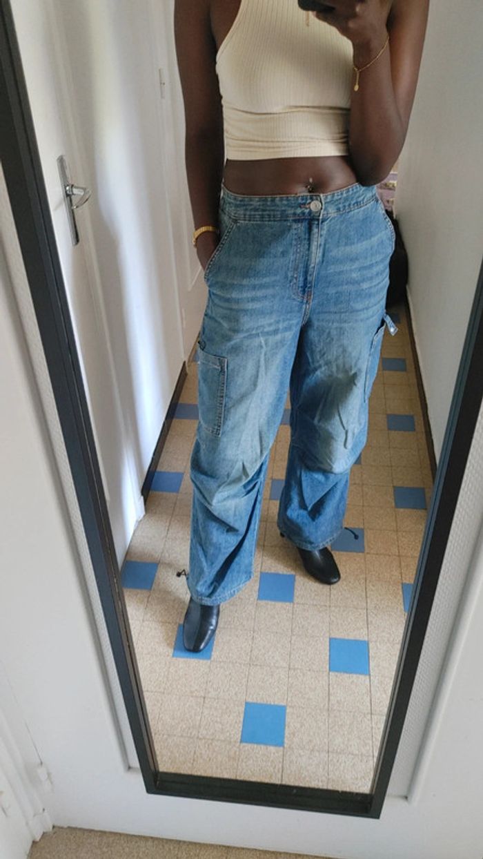 Pantalon baggy cargo taille S oversize nombreuses poches et resserrage bas pantalon - photo numéro 7