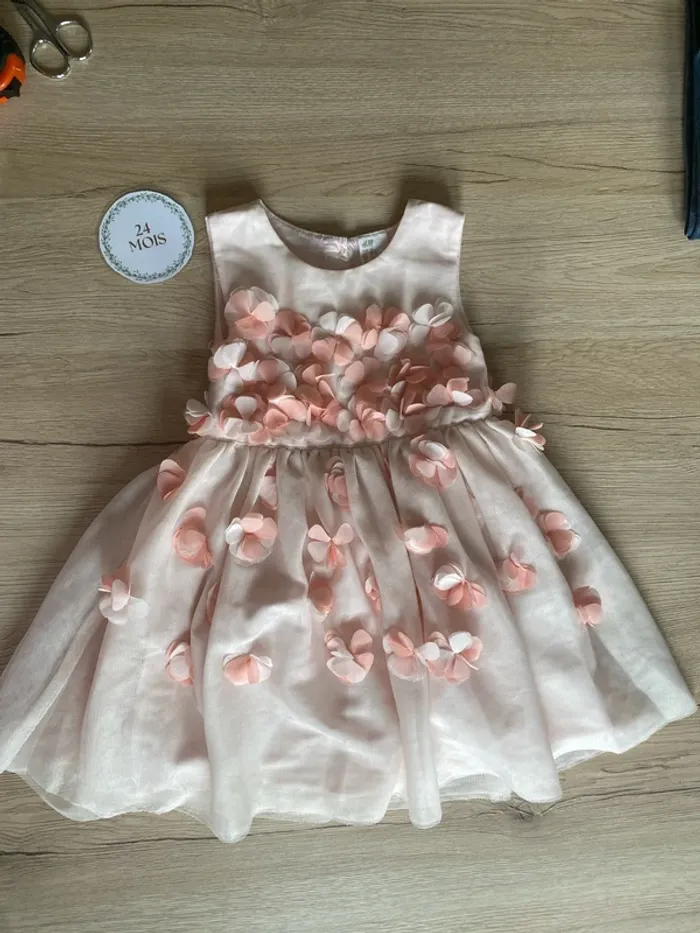 Robe de cérémonie rose tulle fleurs bébé fille 24 mois H&M