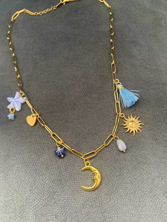 collier lune acier inoxydable doré - photo numéro 3