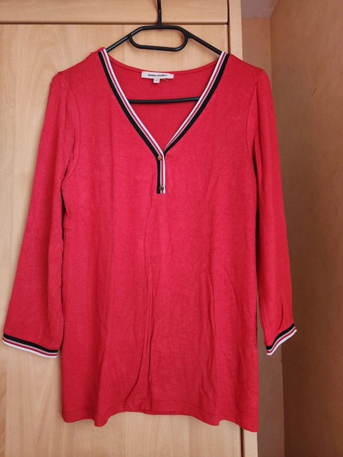 Pull col V rouge et manches 3/4 Grain de Malice T.36/S