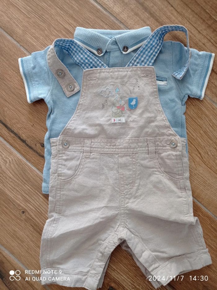 Ensemble 6 mois salopette beige lapin+ polo bleu ciel - photo numéro 9