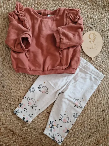 Ensemble sweat rose et legging blanc kiabi bébé fille 9 mois