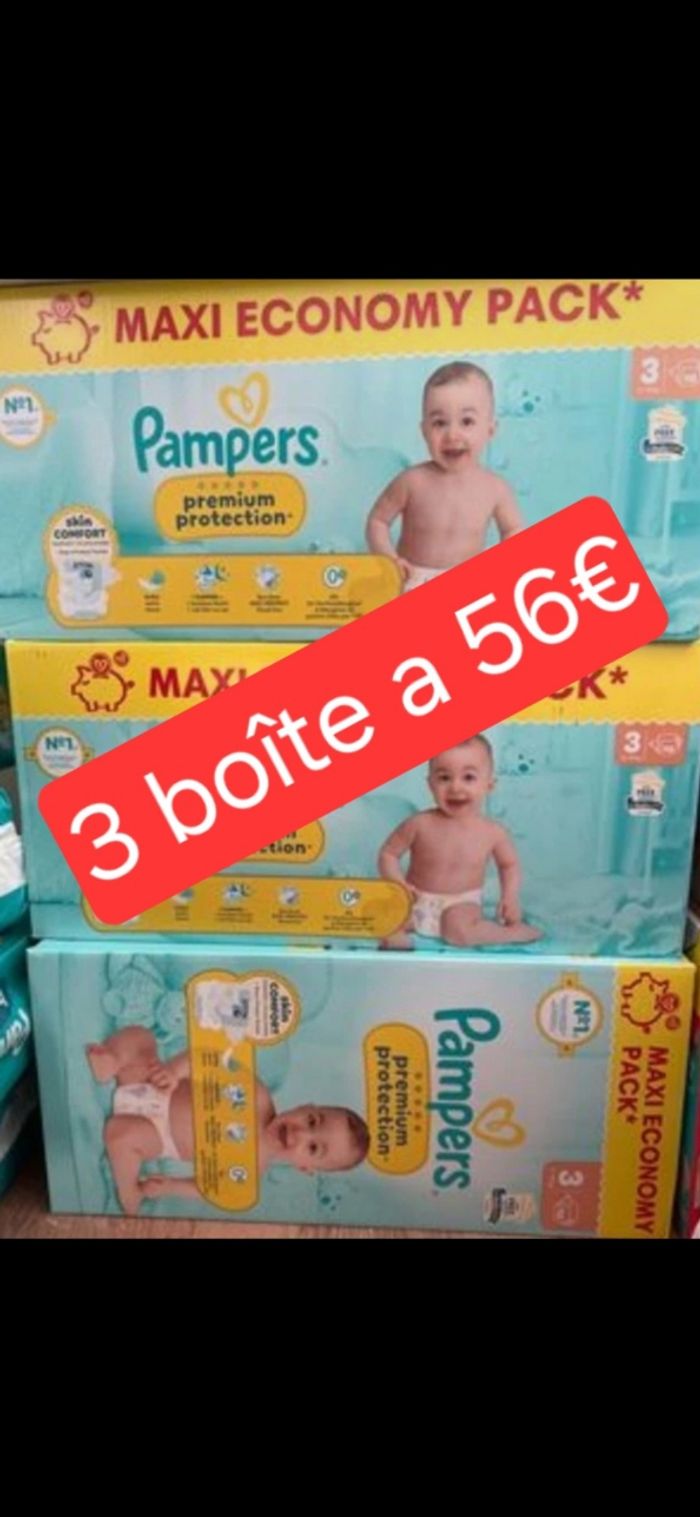 3 boîte de couche pampers premiem protection taille 3 a 56€