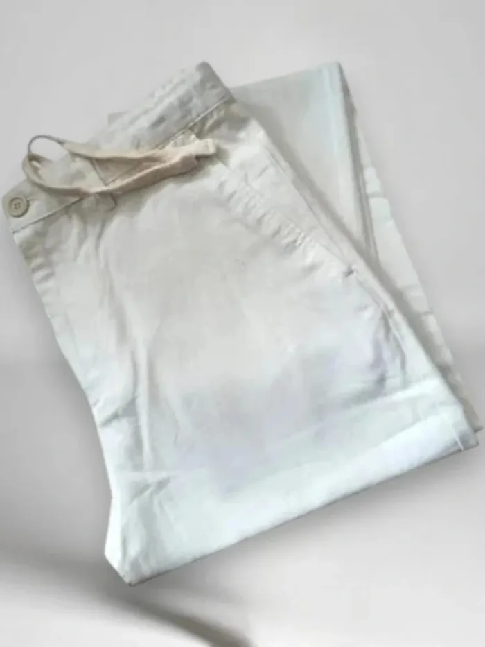 Pantalon blanc,taille haute ajustable,coupe fuselée,lin et coton marque Inditex - photo numéro 9