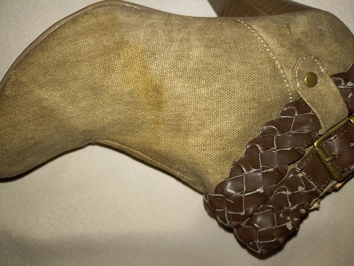 Bottines Tissu Beige & Tressage Cuir Marron - Talon Stable - T.36 - photo numéro 9